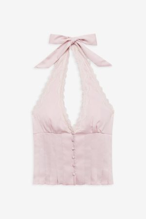 Angeline Satin Halter Top – Pink Porcelain