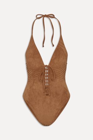 x BELLA HADID Barrel  Suede One Piece Swimsuit – Sunkissed Suede