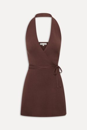 Evening Halter Wrap Mini Dress – Brown Sugar