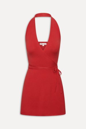 Evening Halter Wrap Mini Dress – Cherry