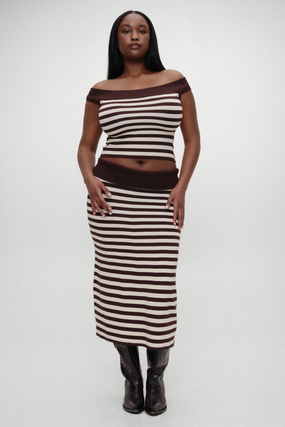 x BELLA HADID Tucker Knit Midi Skirt - Cowboy Stripe