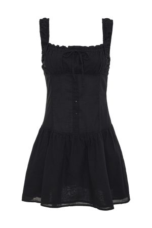 Christa Ruffle Mini Dress – Black