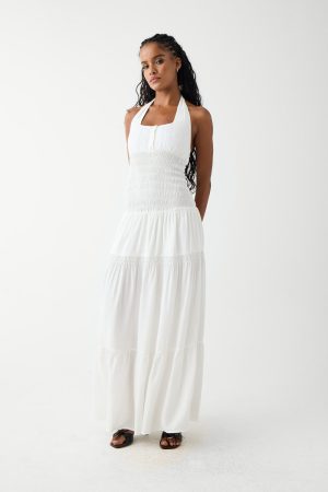 River Halter Maxi Dress – White
