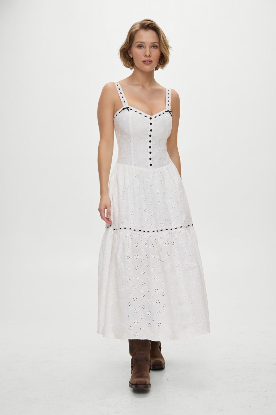 x BELLA HADID Bishop Eyelet Maxi Dress - Salt Air Eyelet