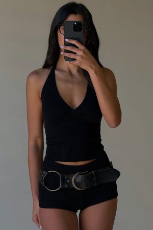 Dylan Knit Halter Top – Black