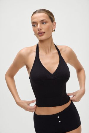 Dylan Knit Halter Top – Black