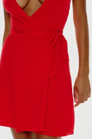 Evening Halter Wrap Mini Dress – Cherry