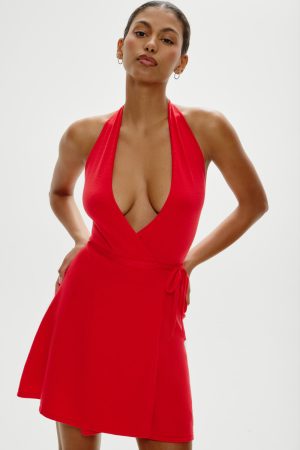 Evening Halter Wrap Mini Dress – Cherry