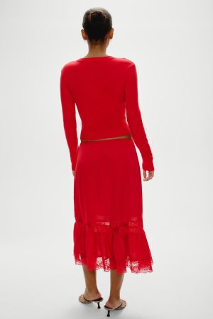 Hideaway Satin Slip Midi Skirt – Cherry