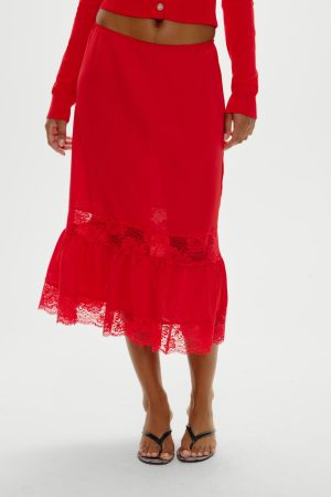 Hideaway Satin Slip Midi Skirt – Cherry