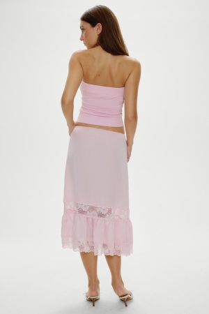 Hideaway Satin Slip Midi Skirt – Strawberries & Cream