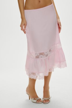 Hideaway Satin Slip Midi Skirt – Strawberries & Cream