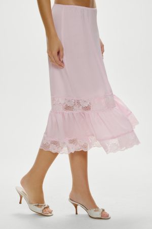 Hideaway Satin Slip Midi Skirt – Strawberries & Cream