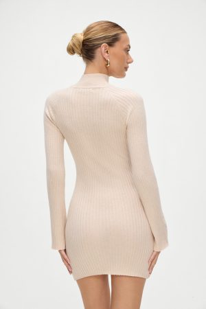 Isla Long  Sleeve Mini Dress – Cream