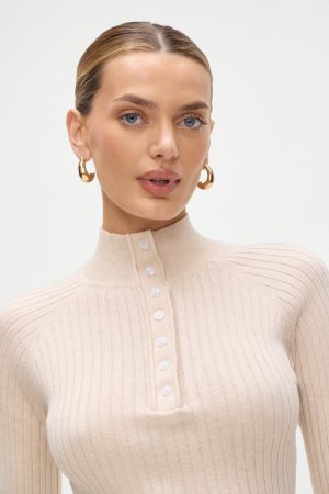 Isla Long  Sleeve Mini Dress – Cream