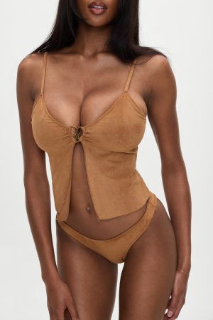 x BELLA HADID Lucy Suede Tankini Bikini Top – Sunkissed Suede