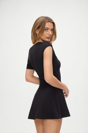 Roslyn Off Shoulder Mini Dress – Black