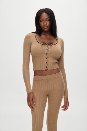 x BELLA HADID Texas Knit Cardigan – Caramel