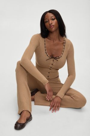 x BELLA HADID Texas Knit Cardigan – Caramel