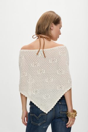 x BELLA HADID Western Crochet Poncho – White