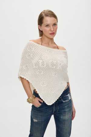 x BELLA HADID Western Crochet Poncho – White