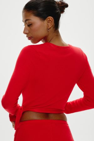 Whisper Long Sleeve Wrap Top – Cherry