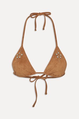 x BELLA HADID Paradise Suede Halter Bikini Top – Sunkissed Suede
