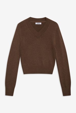 Rowe V Neck Knit Sweater – Maple