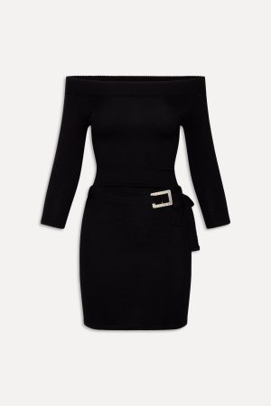 x BELLA HADID Saloon Knit Mini Dress – Black