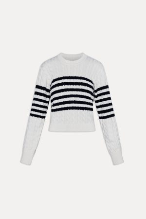 Varsity Striped Cable Knit Sweater – Ivory