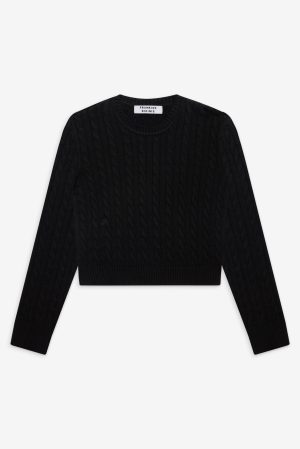 Varsity Cable Knit Sweater – Black