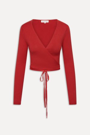 Whisper Long Sleeve Wrap Top – Cherry